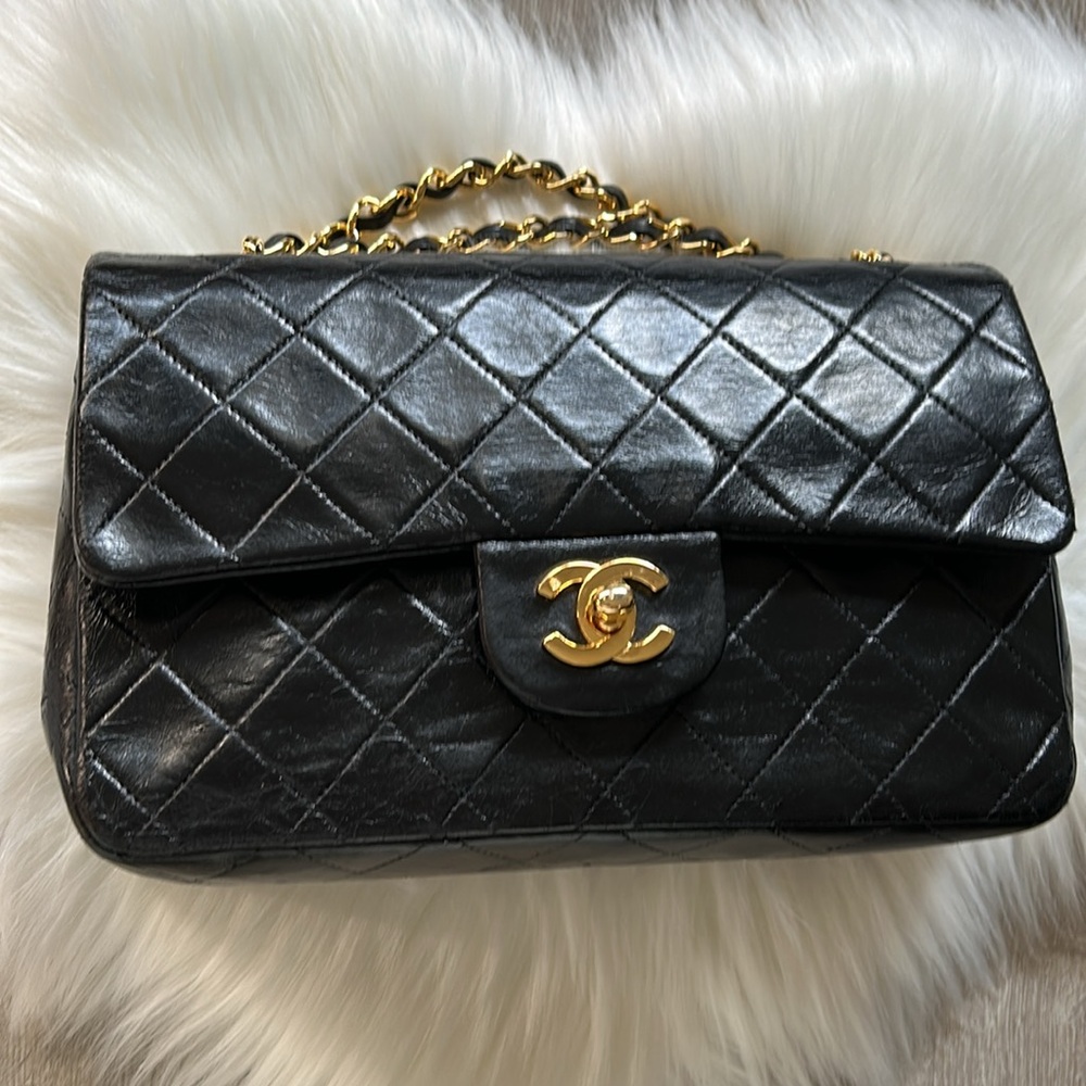 CHANEL black Lambskin Quilted Small Double Flap